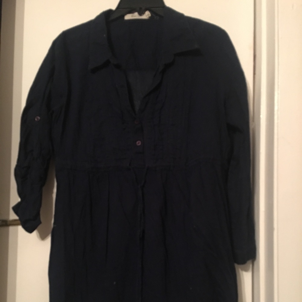 Navy button down top